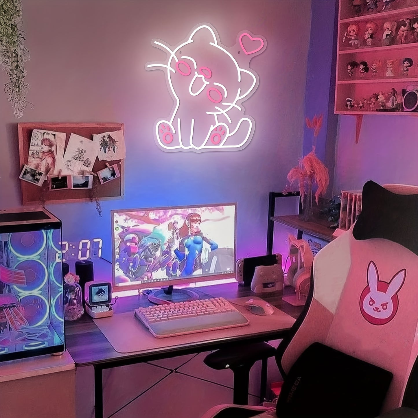 Cute Smiley Cat Neon Sign for Gaming Room