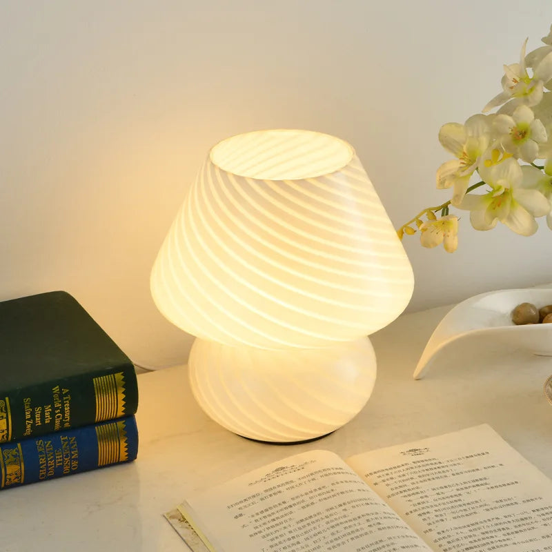 Pink/White Mushroom Glass Lamp