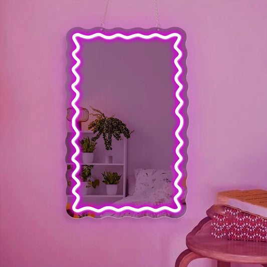 Wave Mirror Neon Sign for Bedroom & Decor